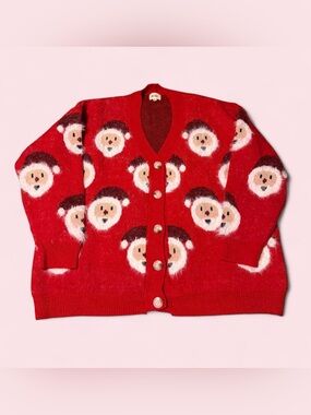 BiBi Vibrant Red Knit Santa Cardigan